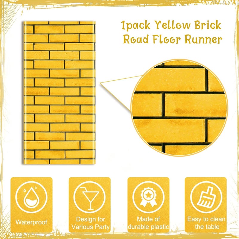 Jectivs 1 Pcs 4.5 x 9 Feet Yellow Brick Road Floor Runner for Wizard Oz Party Decorations,Large Disposable Brick Stone Wall Backdrop Tablecloth for Halloween Princess Cosplay Medieval Castle Party Supplies - Image 3